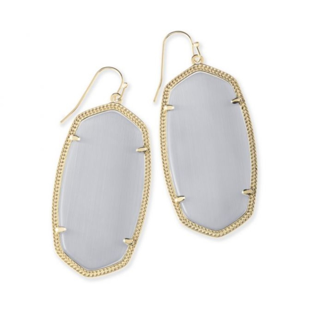 Kendra Scott Danielle grey Slate cat's eye gold drop Oval Statement earrings